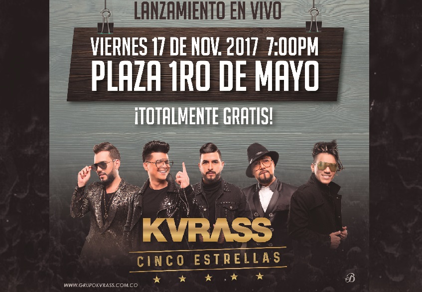 Este 17 de noviembre es la fecha esperada, Valledupar vivirá en la Plaza del Primero de Mayo una noche "CINCO ESTRELLAS", con el lanzamiento de lo nuevo de KVRASS.